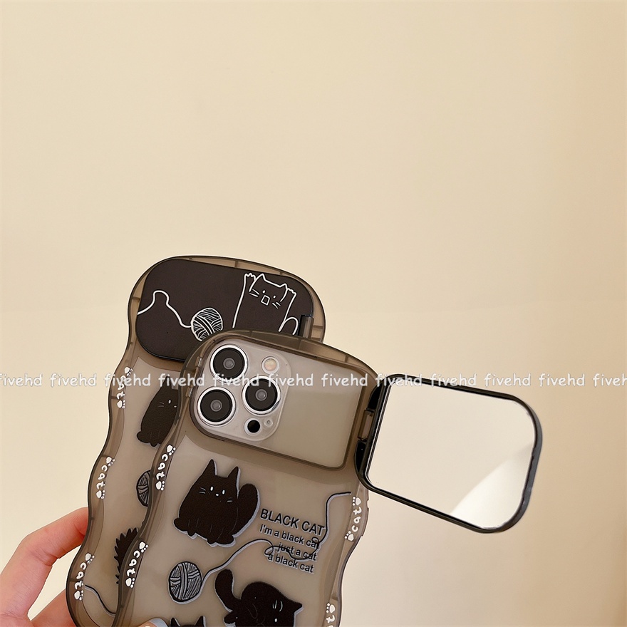 Ốp Điện Thoại Mềm Họa Tiết Mèo Tích Hợp Gương Cho iPhone 14 13 12 11 Pro Max X XR Xs Max