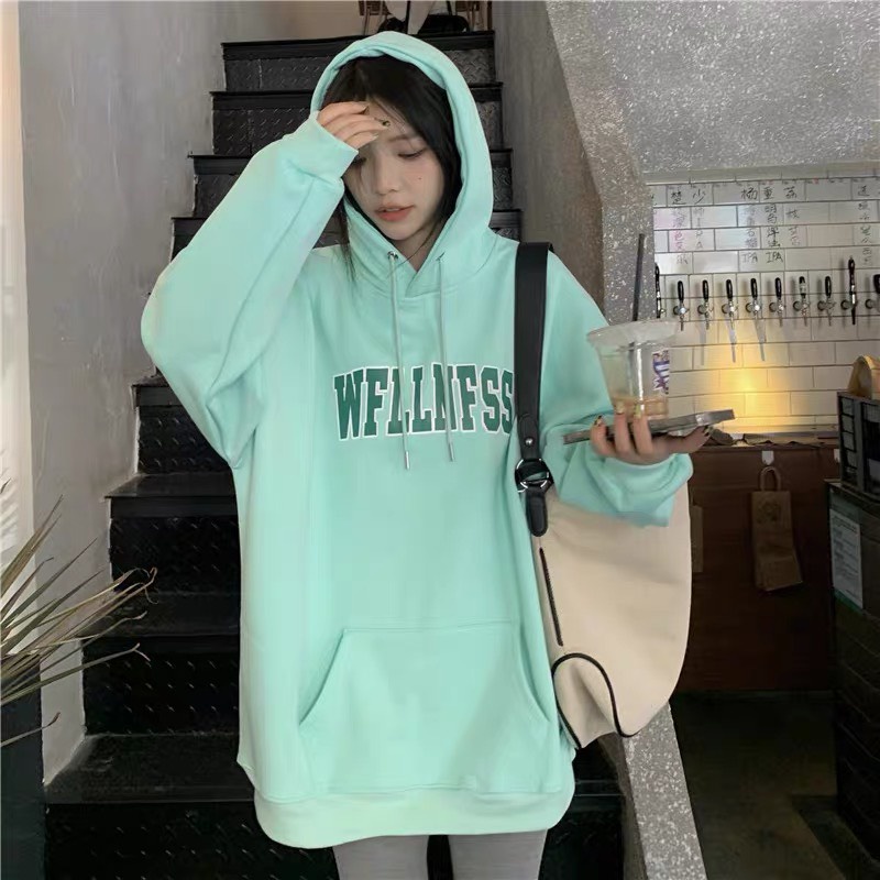 Áo hoodie nỉ in chữ xanh lá form rộng phong cách ulzzang, áo sweater có mũ dài tay bồng nam nữ UNISEX màu đen, xanh, nâu