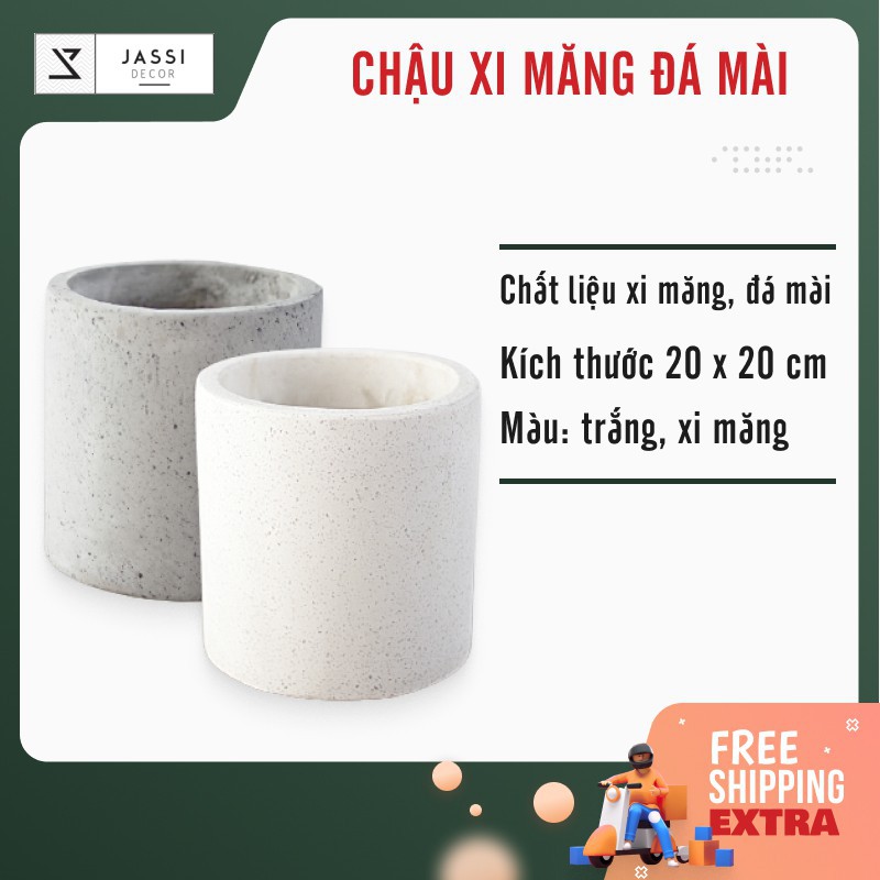 Chậu xi măng tròn đá mài, chậu trồng cây cảnh kích thước 20 cm