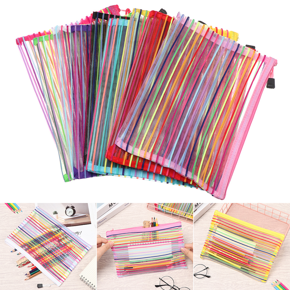 1 Bóp Viết Vải Lưới Khóa Kéo Màu Tím / Đỏ / Vàng