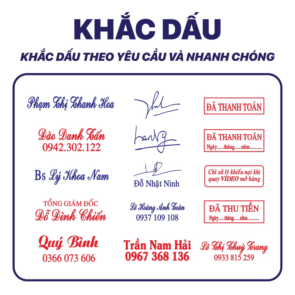 KHẮC CON DẤU Tên Rõ Đẹp, Mộc Tên, Dấu Vuông 1-2 Dòng Theo Yêu Cầu, Shiny S222, S852, TDstamp T214 (38x14mm)