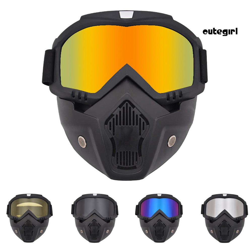 CUTE_Retro Motorcycle Helmet Detachable Protection Goggles Mask with Mouth Filter