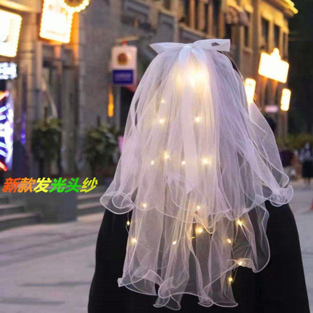 PRESTON Mạng Che Mặt Đính Nơ Có Đèn LED Cho Cô Dâu