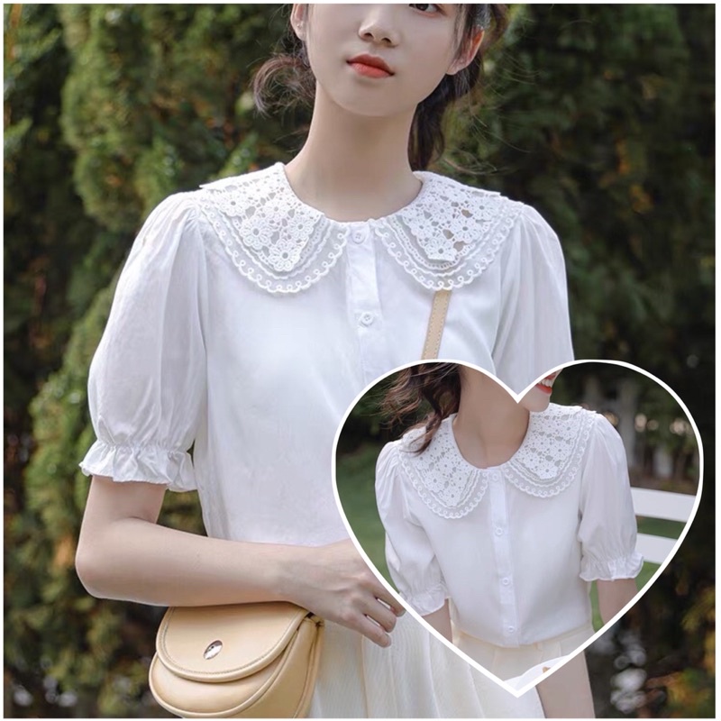 ÁO SOMI TRẮNG CỔ REN 2 TẦNG