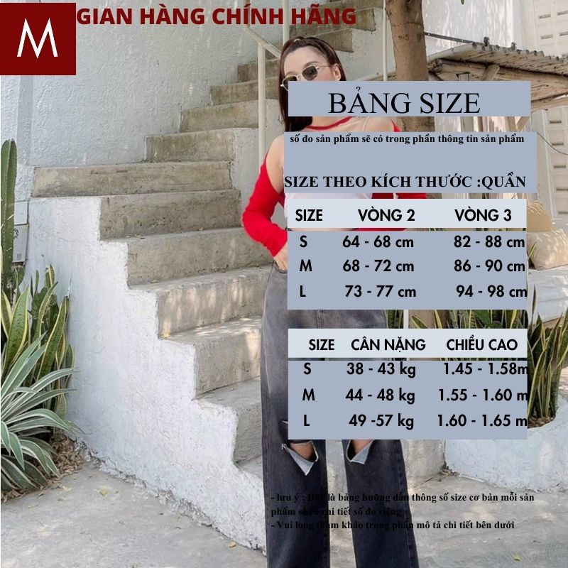 Quần bò ống rộng nữ cạp cao loang mầu xám khói rách 2 gối , quần jeans ống rộng lưng cao, vải bò dày đẹp ,MAGIDO