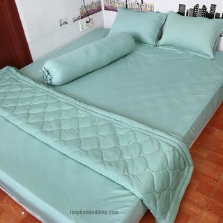 Bộ 4 món ga gối thun mát mềm cao cấp lan bedding - xanh matcha
