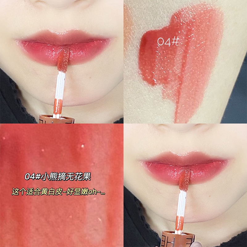 Herorange ~ Bộ Son Bóng Thủy Tinh Nước Mềm Mịn Hình Gấu Mật Ong Kẻ Caro Cho Nữ Sinh