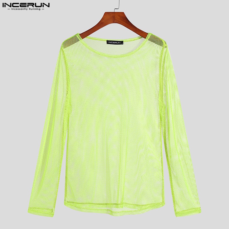 Áo thun INCERUN tay dài xuyên thấu thoáng mát thời trang cho nam