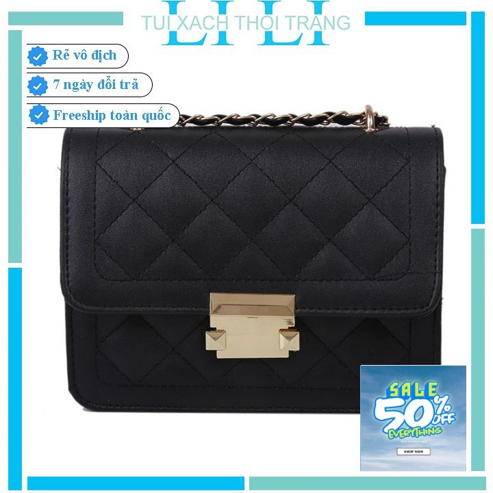 Túi xách nữ trần trám 💖💖 Túi đeo chéo họa tiết trần trám size 18cm dáng vuông khóa kẹp. J7770!