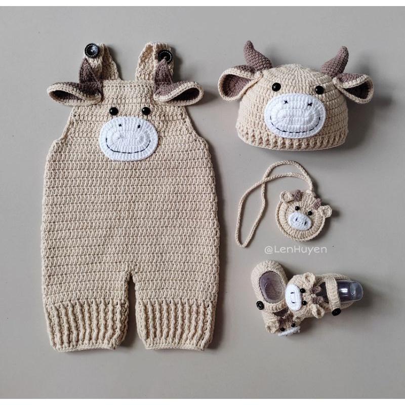 Set đồ len handmade hình trâu nghé xinh xắn phù hợp bé trai bé gái rất đáng yêu dễ thương