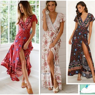 Váy boho vạt chéo maxi đi biển