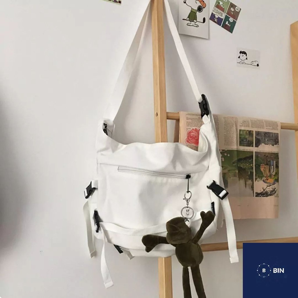 Túi tote vải canvas loại lớn, đeo chéo đeo vai ulzzzang hàn quốc xinh xắn