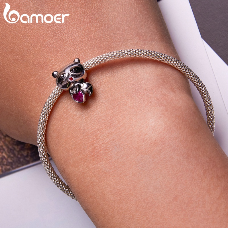 Phụ kiện trang sức BAMOER bạc 925 kiểu dáng gấu trúc hoạt hình dễ thương