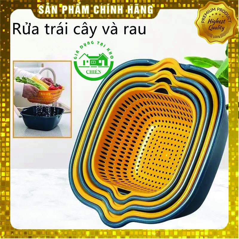 Combo Rổ 6 Món set rổ 6 món, Rổ Nhựa Chậu Ráo Nước Hai Lớp Cao Cấp Tiện Lợi, Rổ Đựng Rau, Hoa Quả...o