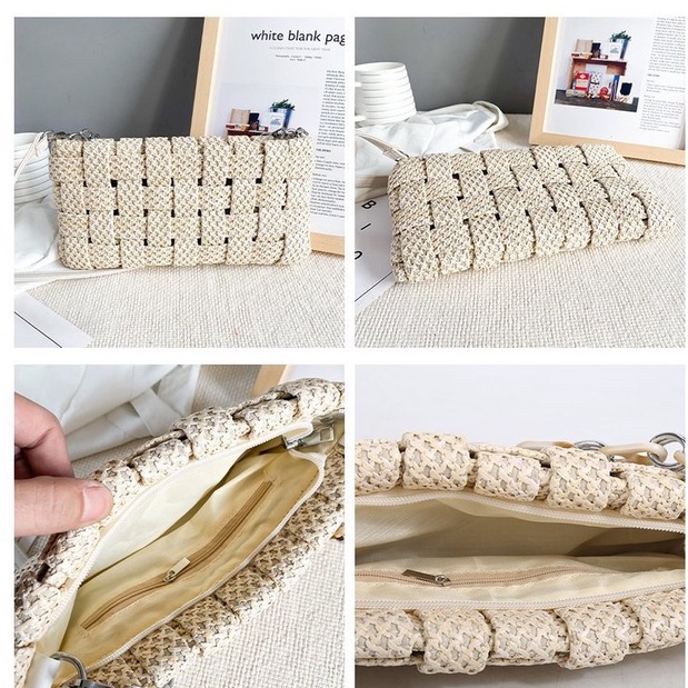 Túi cói Clutchđan Caro sole - cầm tay và đeo chéo phong cách Hàn quốc