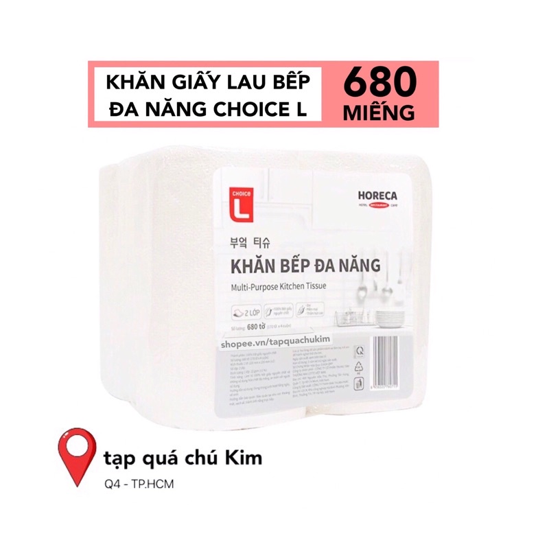 Khăn giấy lau bếp đa năng CHOICE L 680 tờ (nên dùng kết hợp với nước xịt đa năng CIF)