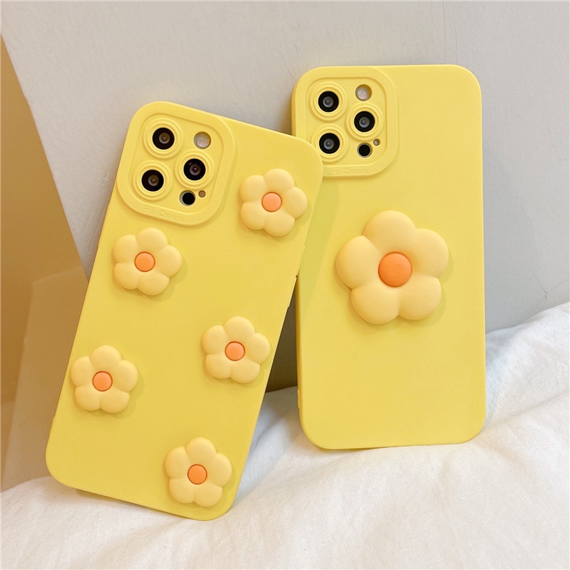 Ốp Điện Thoại TPU Mềm Họa Tiết Hoa 3D Màu Vàng Thời Trang Cho IPhone 13 12 11 Pro Max X XS XR 8 7 Plus