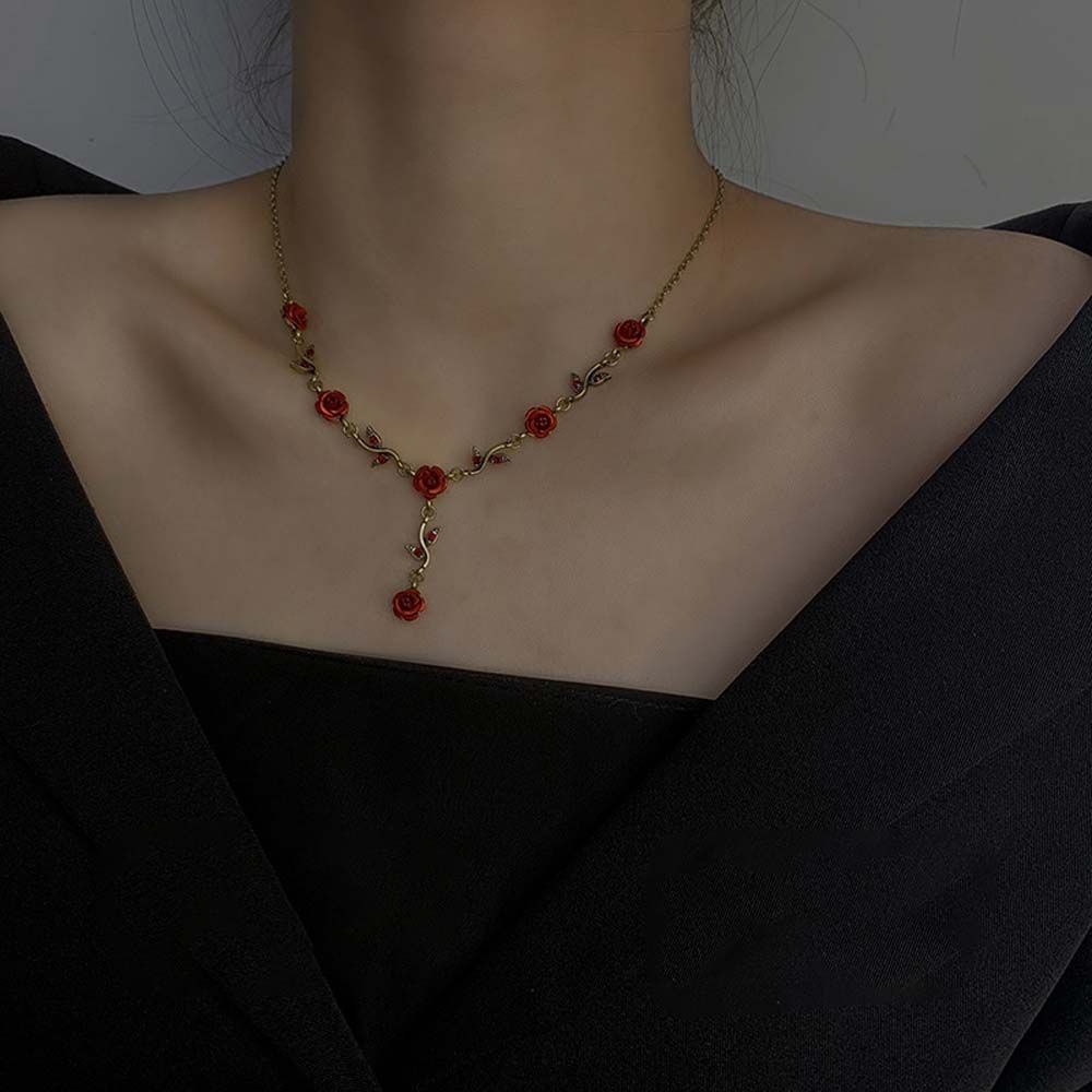 Vòng cổ choker bằng hợp kim mặt hoa hồng phong cách Hàn Quốc lãng mạn mừng năm mới cho nữ