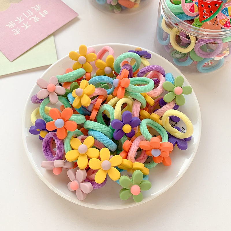 Set 10 dây buộc tóc co giãn hình hoa/động vật hoạt hình cho bé gái