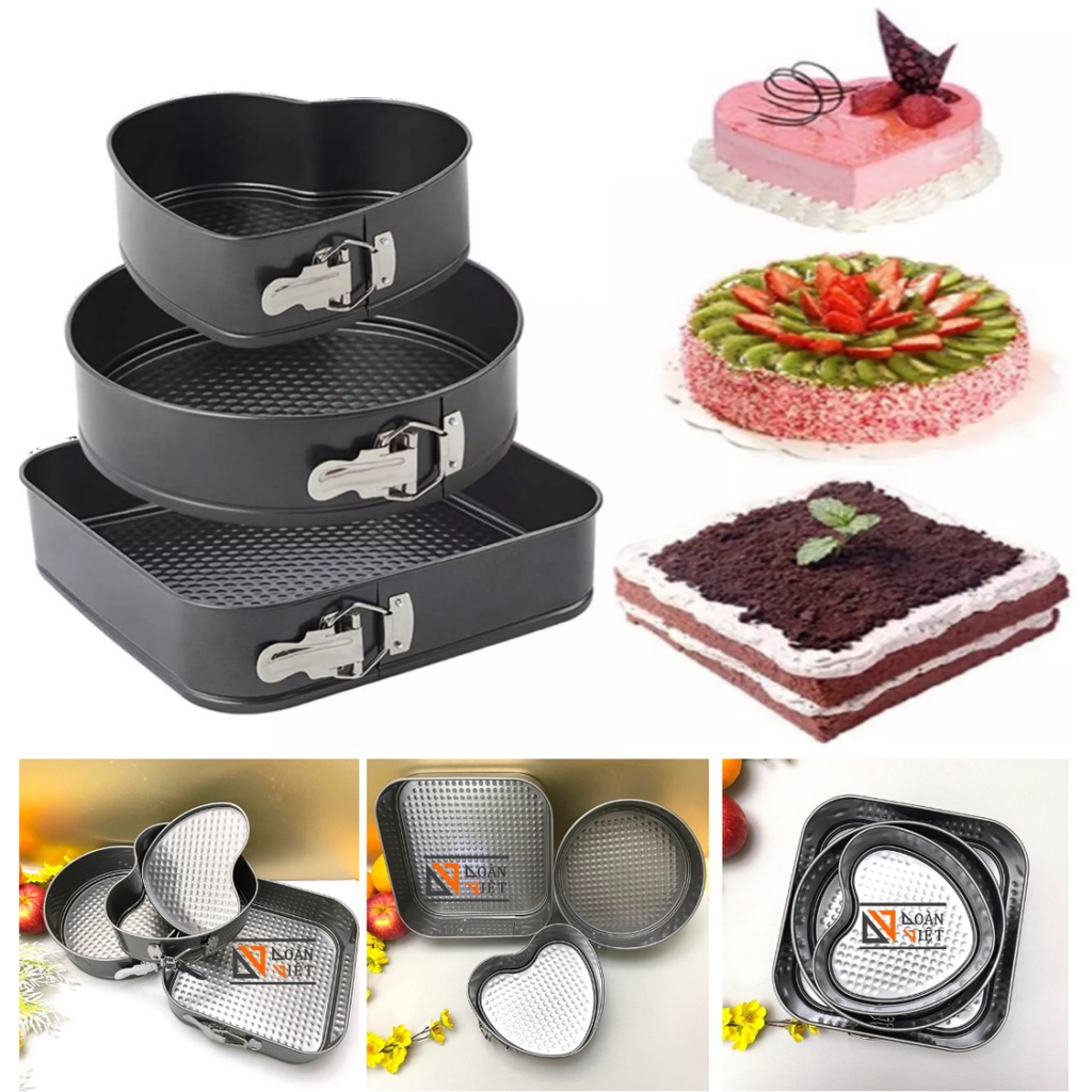 [Mẫu mới] Bộ Khuôn Gài Chống dính hình TIM VUÔNG TRÒN. Khuôn Bánh Bông Lan - KHUÔN GÀI ĐẾ RỜI Thép Carbon Không Dính