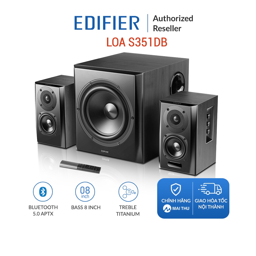 Loa 2.1 EDIFIER S351DB - Bluetooth V5.1 aptX - Sub 8 inch - Công suất 150W - Hàng chính hãng MAI THU - BH 24T