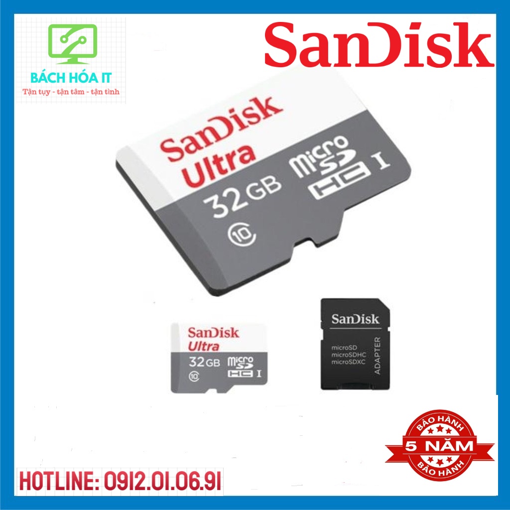 Thẻ nhớ 32G Micro SD Sandisk, hàng chính hãng tem SPC Vĩnh Xuân, bảo hành 5 năm | WebRaoVat - webraovat.net.vn