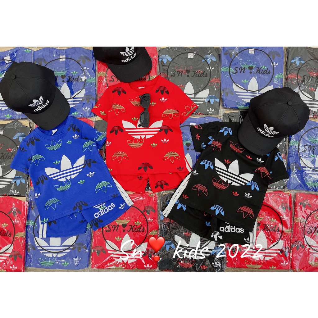 Xả hàng, Bộ cộc tay bé trai, bộ ba lá in tràn TẶNG KÈM MŨ cho bé