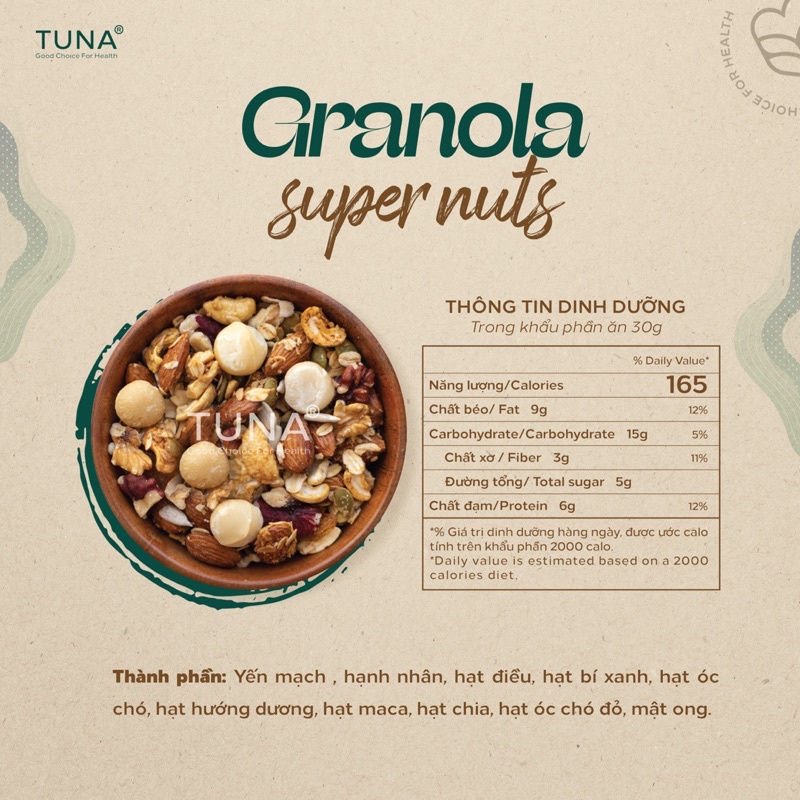 Combo 120g x5 Vị Granola Ngũ Cốc Ăn Kiêng Không Đường By Tuna