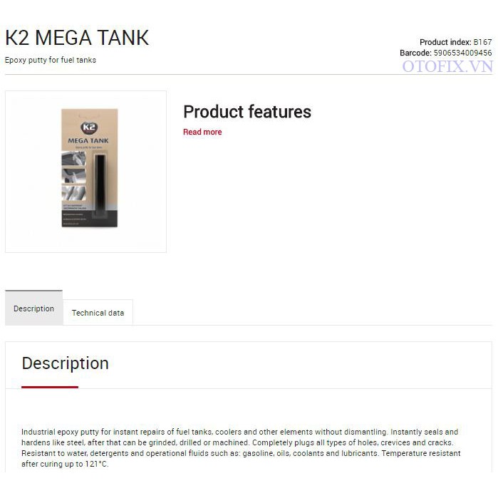 K2 Mega Tank - keo gắn chuyên cho gắn đắp, hàn bịt chỗ thủng, rò rỉ thùng xăng dầu ô tô xe máy