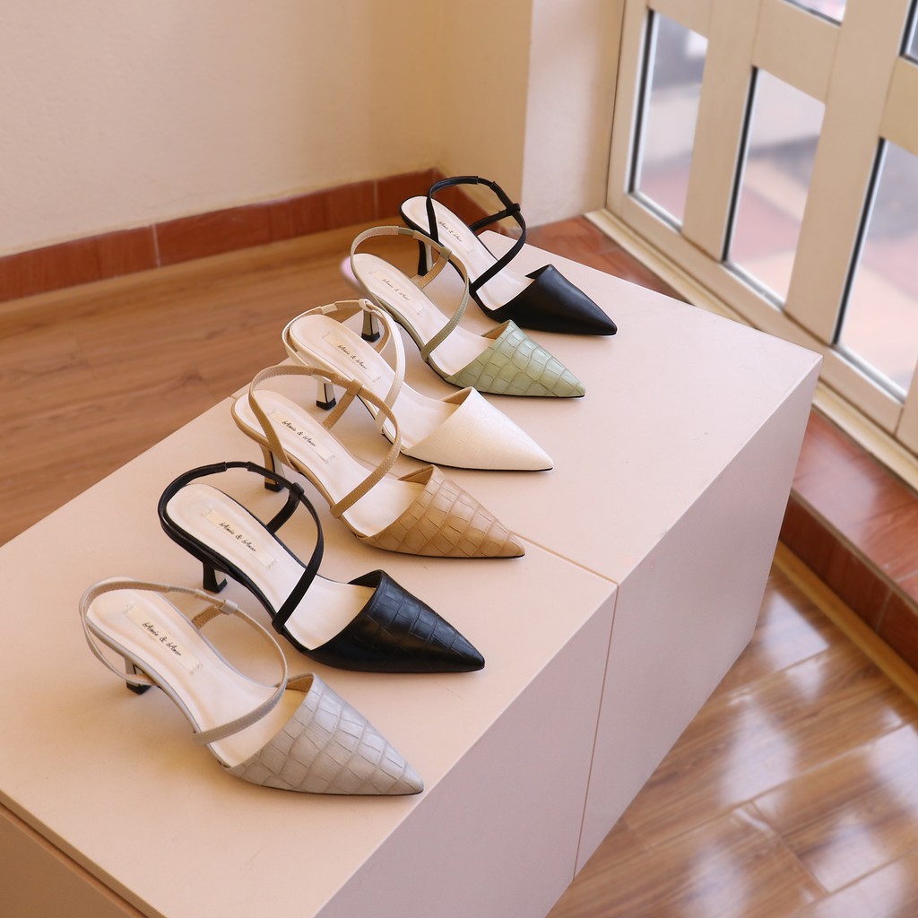 Giày cao gót nữ 7p mũi nhọn gót nhọn dáng sandal slingback bít mũi thời trang công sở đẹp bAimée &amp; bAmor - MS1542