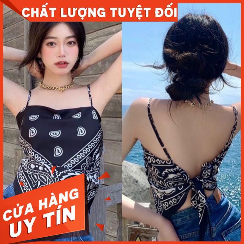 Áo Yếm Nữ Vải Lụa Cột Nơ, 2 Dây Thổ Cẩm Họa Tiết 3 Màu B005