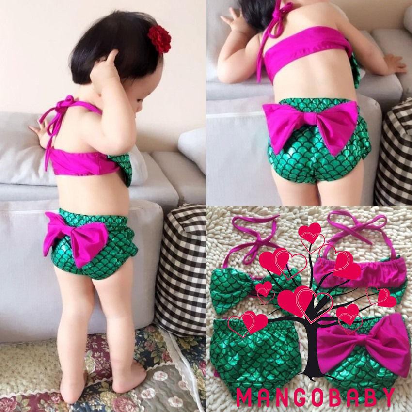 Bộ Đồ Bơi Bikini Họa Tiết Nàng Tiên Cá Xinh Xắn Cho Bé Gái 8 Tuổi