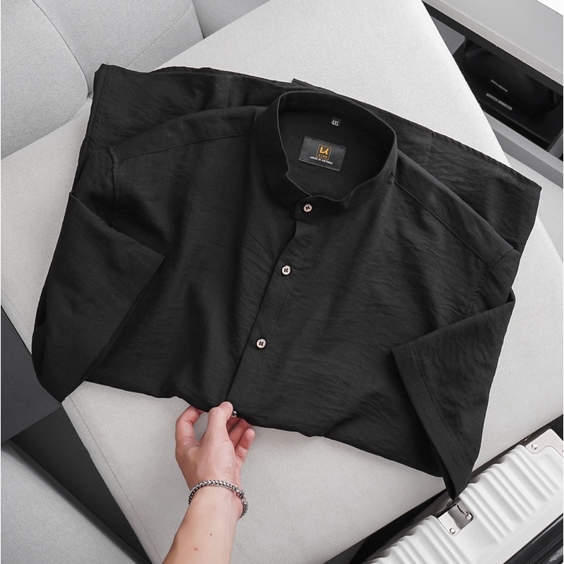 Áo sơ mi đũi nam ngắn tay cổ trụ gài nút dài Bigsize < 125kg