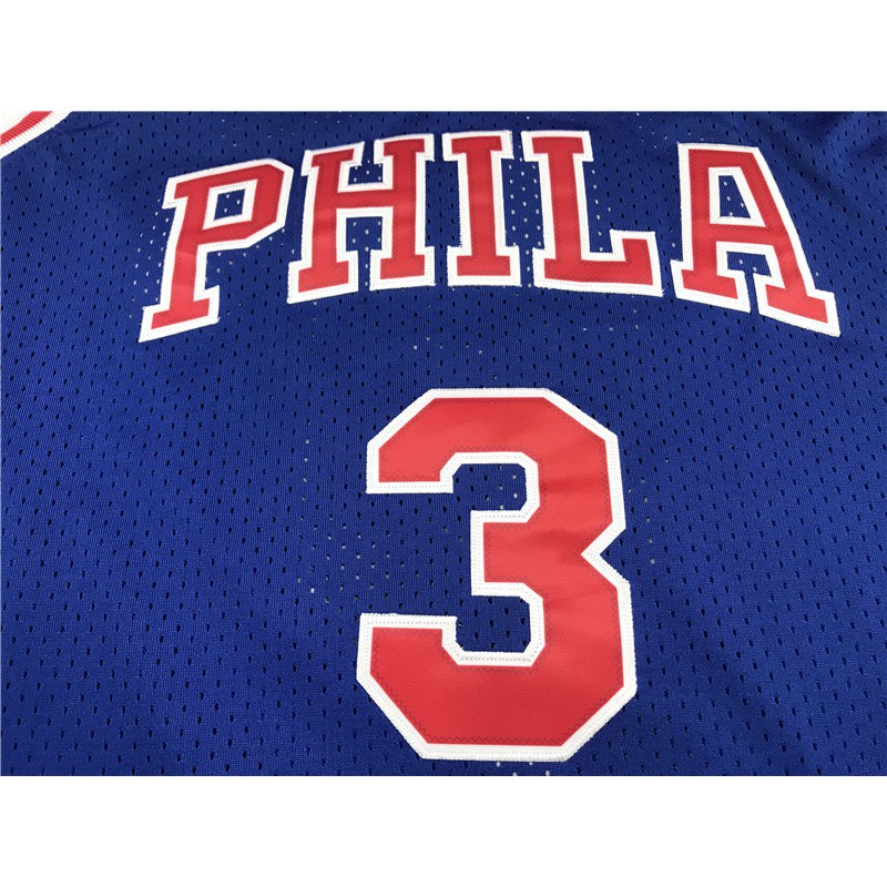 Áo Ba Lỗ Chơi Bóng Rổ Màu Xanh Số 3 Iverson NBA Jersey Philadelphia Số 3