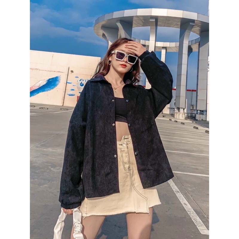 Sơ mi Bigsize ❤️ 𝐇𝐈̀𝐍𝐇 𝐓𝐇𝐀̣̂𝐓❤️khoác somi nhung tăm dáng rộng, áo khoác nhung tăm ulzzang