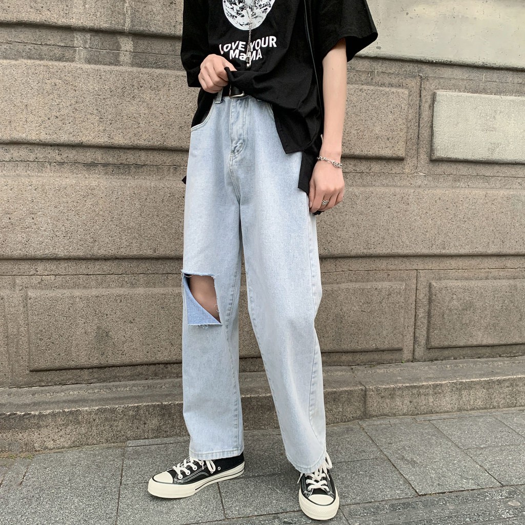 Quần Jean nam - Baggy Jean Nam ống rông hàn quốc - Rách Kiểu