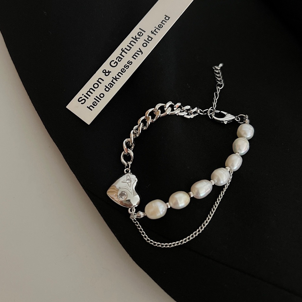 Vòng Tay Đính Hạt Ngọc Trai Hình Trái Tim Thời Trang Dành Cho Nữ