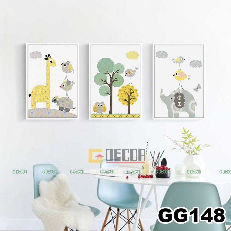 Tranh treo tường canvas khung gỗ 3 bức phong cách hiện đại Bắc Âu tranh anime trang trí phòng cho bé phòng ngủ spa 126