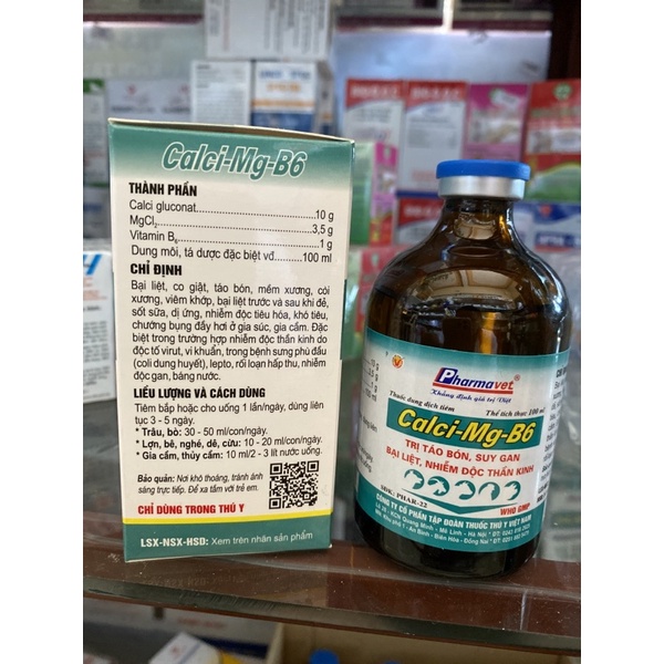Canxi Mg B6 100ml - dùng cho gia cầm, thuỷ cầm, heo, bê, nghé, dê, cừu, trâu, bò