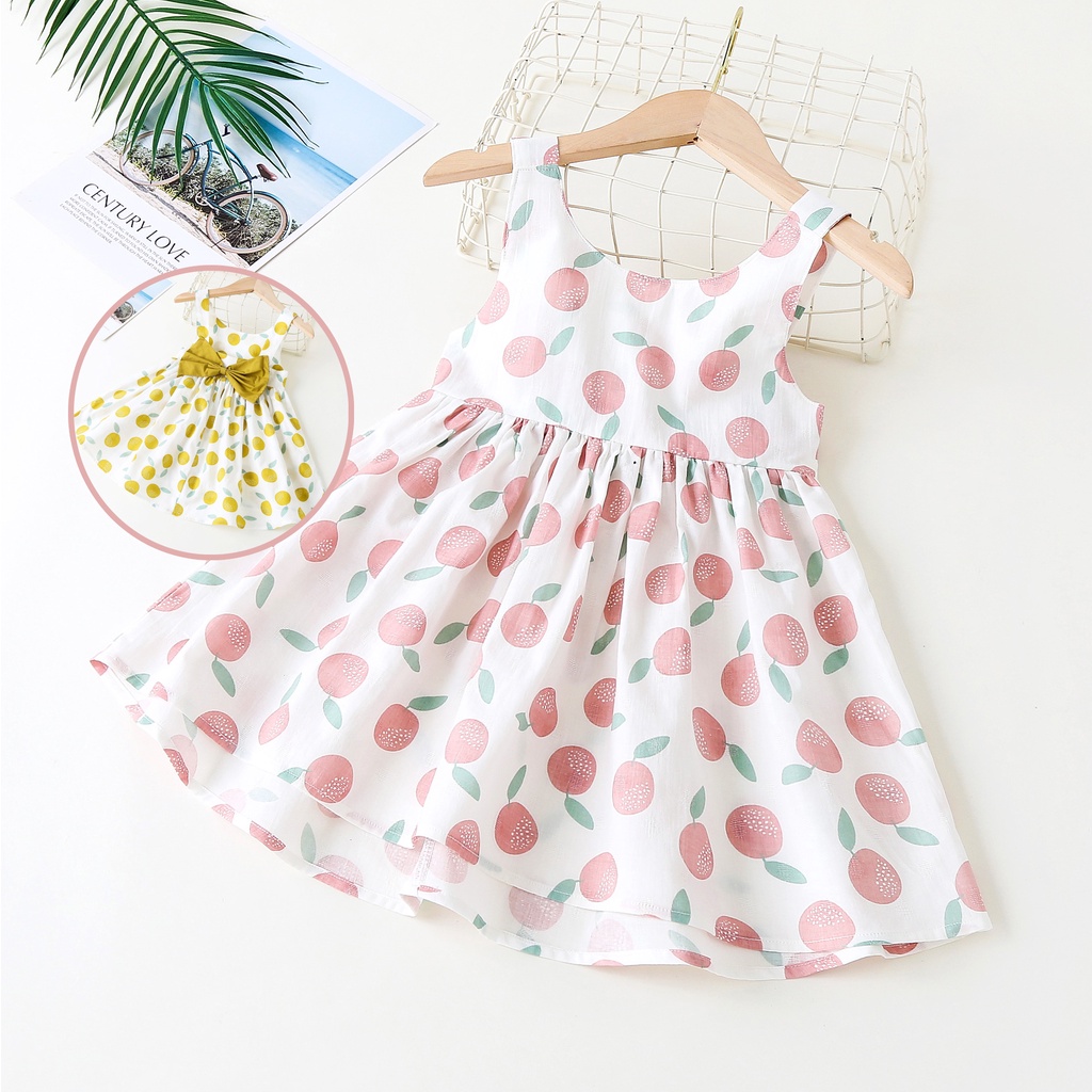 Váy bé gái thắt nơ chất liêu cotton thoáng mát
