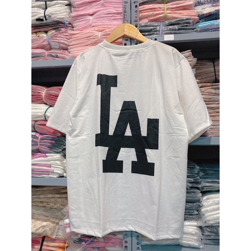 áo phông nam nữ form rộng unisex in chữ LA 2 mặt