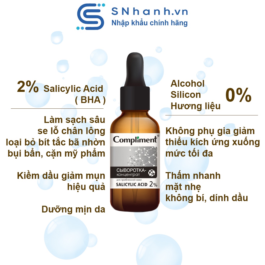 Serum Compliment Salicylic Acid BHA 2% kiềm dầu, giảm mụn, se lỗ chân lông 27ml