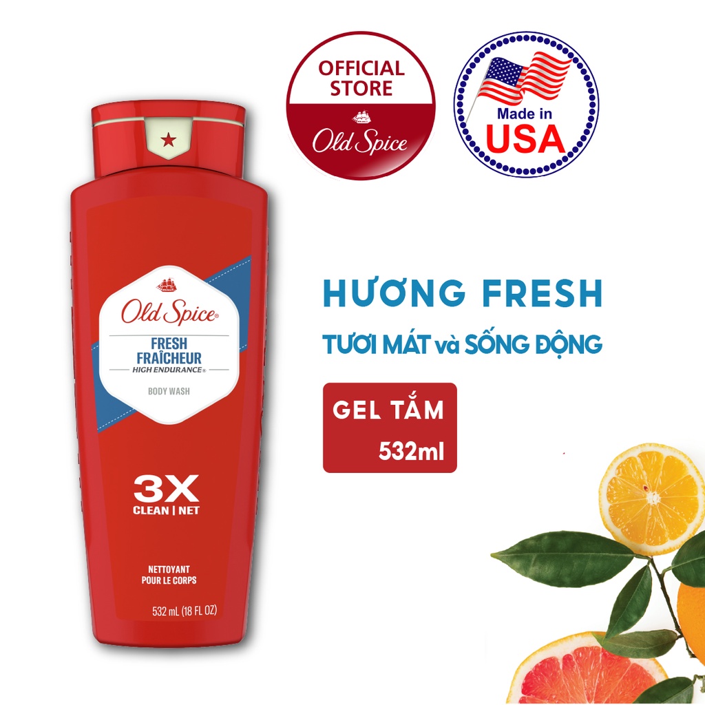 Sữa Tắm Gội cho Nam Old Spice làm sạch sảng khoái và bảo vệ cơ thể 473/532ML
