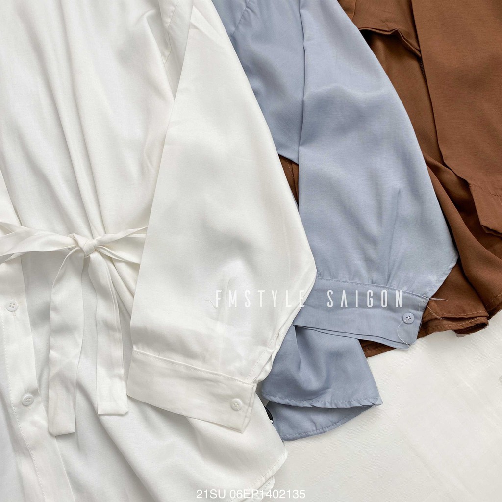 Áo sơ mi tay dài vạt bầu buộc nơ bên ulzzang thời trang Fmstyle Saigon 21SU06EP1402-21SU10HT2801
