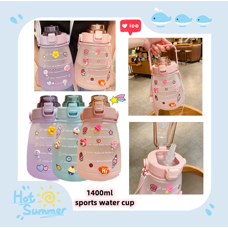 ❀Lớn❀Bình Nước Thể Thao 1400ml Có Ống Hút Thiết Kế Dễ Thương Cho Học Sinh【Còn hàng】