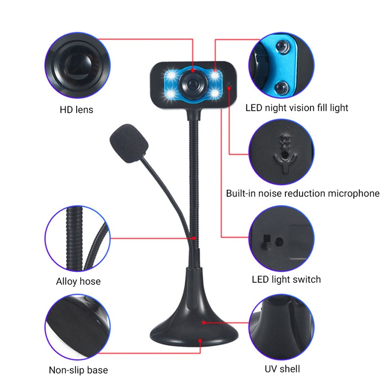 Webcam USB 4 bóng đèn LED độ phân giải cao kèm mic cho Skype Youtube | BigBuy360 - bigbuy360.vn