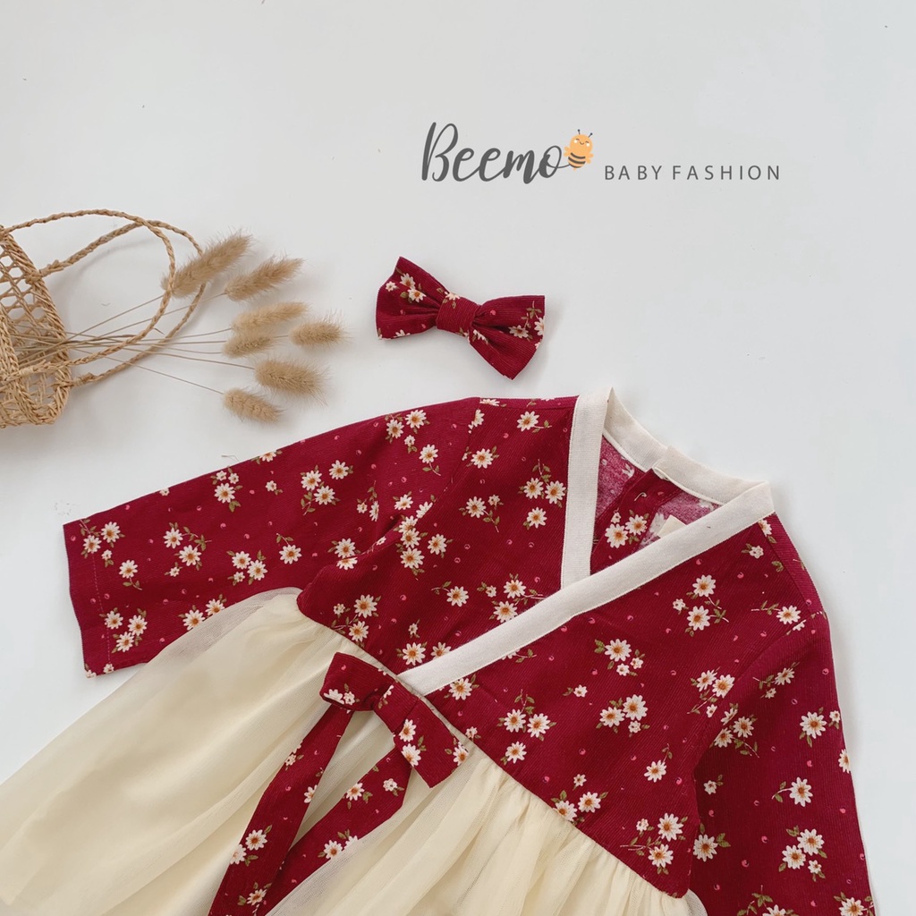 Váy Hanbok cho bé gái Beemo, Chất liệu nhung mềm mại kết hợp cùng voan lưới bồng bềnh, phụ kiện nơ siêu xinh B106