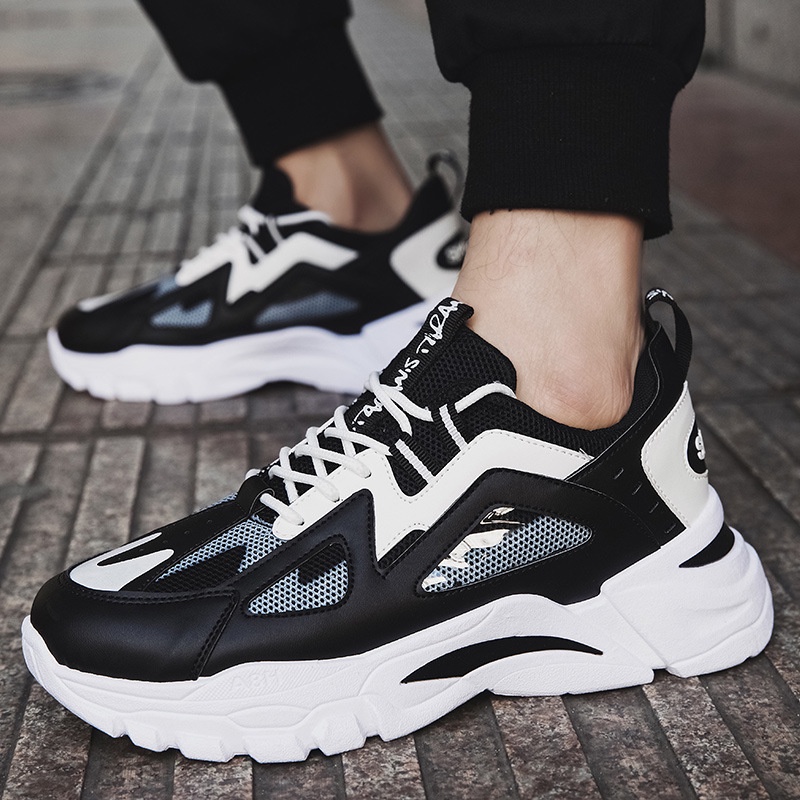 Giày thể thao sneaker nam HUTA GS032 màu trắng đen, da tổng hợp cao cấp, đế chống trượt