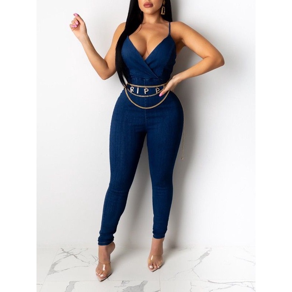 Jumpsuit body denim Iris VNXK jum yếm jean hai dây dáng dài cutout hở lưng dáng ôm slim fit xuất khẩu dư xịn