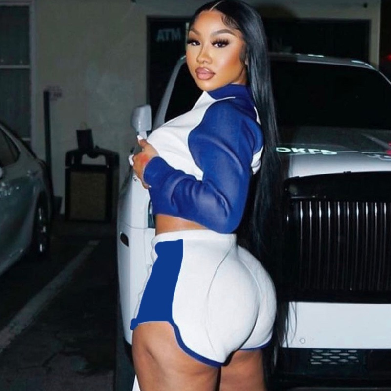 Set Áo Thun Tay Dài Khoá Kéo In Chữ + Quần Sọt Lưng Cao Phong Cách Thể Thao